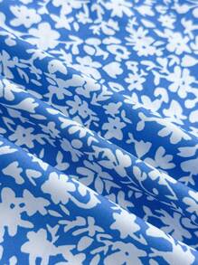 SHEIN 少女蓝白碎花露背细肩带夏装，适合情人节、度假、节日、海滩，