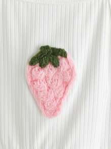 2pcs/Set Baby Girl Spring&Summer Casual Style Strawberry-Shape Sleeveless Slip Top&Short Jeans - White - View 5