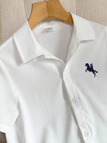 Conjunto de 2 peças para meninos pré-adolescentes: camisa polo de manga curta com estampa de 4 de julho e cinto, calça comprida, estilo cavalheiro, adequado para deslocamento diário, escola, uso casual diário, faculdade, esportes, primavera/verão