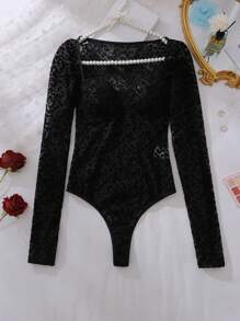 Women's Sexy Leopard Print Mesh Bodysuit Sheer Fabric Lingerie - Black - View 7