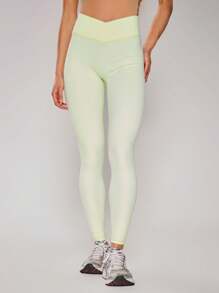 Musera Sport 交叉腰部修身塑形运动紧身裤 高腰夏季度假无缝健身房健身 - 薄荷綠 - 查看 3