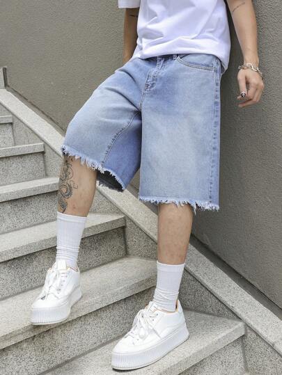 Manfinity EMRG Men's Washed Distressed Denim Shorts Hang Out Going Out Tropical Vacation Street