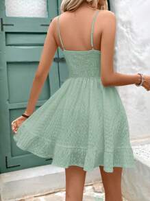 Serisse Đầm yếm xếp ly ngực màu trơn đơn giản cho nữ - Màu xanh Bạc hà - Xem 2