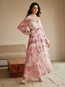 Anewsta European & American New Floral Print Elegant & Classy Resort Vacation Long Dress For Women, Suitable For Spring, Summer, Festivals, Holidays, Casual, Formal, Weddings, Graduation, Birthdays