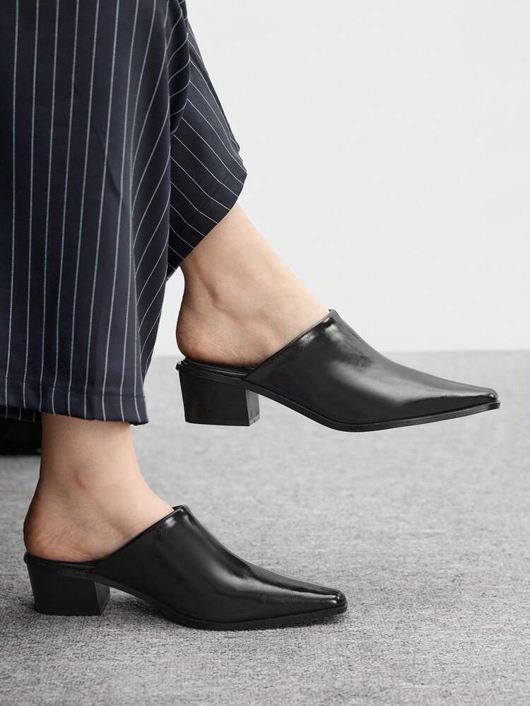 CUCCOO BIZCHIC Women's Pointed Toe Chunky Heel Black Casual Mules, Elegant High Heels For Commute, Vintage Style, Suitable For Spring Casual Outfits For Christmas Spring Shoes