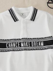 SHEIN T-shirt casual a maniche corte da ragazzo, con colletto tipo polo e stampa a lettere