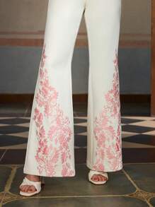 ZEYLAH Embroidered Color Block Elegant Flare Pants For Commuting, Spring/Summer - White - View 2