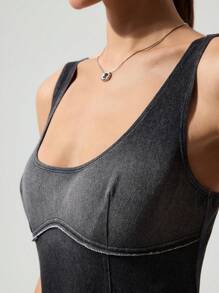 Menodora SHEIN Sport Body de punto liso informal para mujer, ajuste ceñido y hombros descubiertos - Negro - Ver 5
