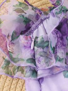 SHEIN Babygirl Elegant Floral Print Organza Summer Dress - Multicolor - View 5