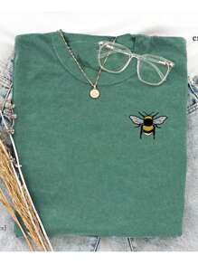 INAWLY Embroidered Bee Shirt, Bee T-Shirt, Gardener's Shirt, Spring Shirt, Save The Bees T-Shirt, Gifts For Bee Lovers, Beekeeper's Gifts, Bumblebee Shirt, Women's T-Shirt - Cadet Blue - View 3
