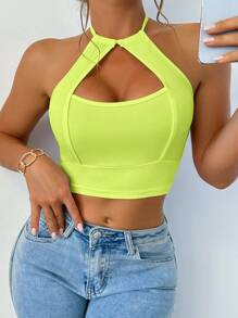 Zolique Women's Sexy Minimalist Solid Color Hollow Out Neck Halter Tank Top For Summer - Green - View 3