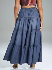 Denimoi 多层荷叶边下摆牛仔乡村音乐会半身裙 - 藍色 - 查看 2