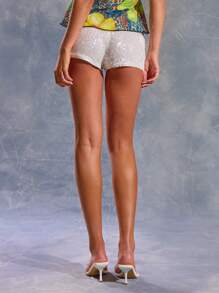 MUSERA Elasticated Waist Sequin Mini Shorts Spring, Summer, Ibiza, Y2k, Cool Girl, Festival, Rave, Vacation, Clubs, Cute, Euro Dreams