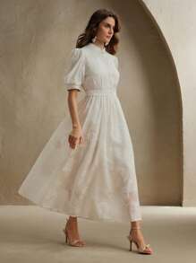 Anewsta Váy hoa thêu sang trọng lãng mạn, thanh lịch, duyên dáng, trẻ trung, thích hợp cho khách dự tiệc cưới, tốt nghiệp, mùa xuân, mùa hè, sang trọng, lễ hội, ngày lễ - Màu be - Xem 3