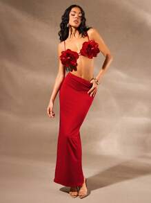 Hauture 性感 3D 花卉贴花 Bralette 上衣 - 紅色 - 查看 2