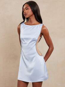 NYA SZN 高领莱茵石夏季闪亮细节迷你舞会正式俱乐部牛仔西部牛仔音乐节婚礼宾客新娘特别活动缎面柔和服装女士 - 藍色 - 查看 6