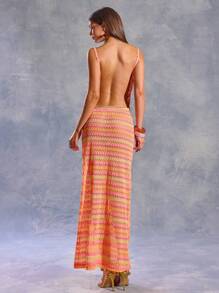MUSERA Light Pink Summer Boho Vacation Draped Spaghetti Strap Zig Zag Textured Maxi Dress,Ibiza Y2k Cool Girl Festival Rave Outfit,Holiday Beach Long Dress - Multicolor - View 2