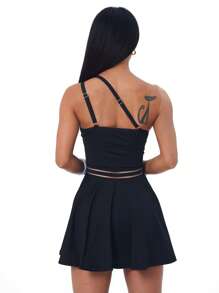 Easithlete Women Solid Color Sleeveless Casual Sports Jumpsuit Dress - Black - View 2