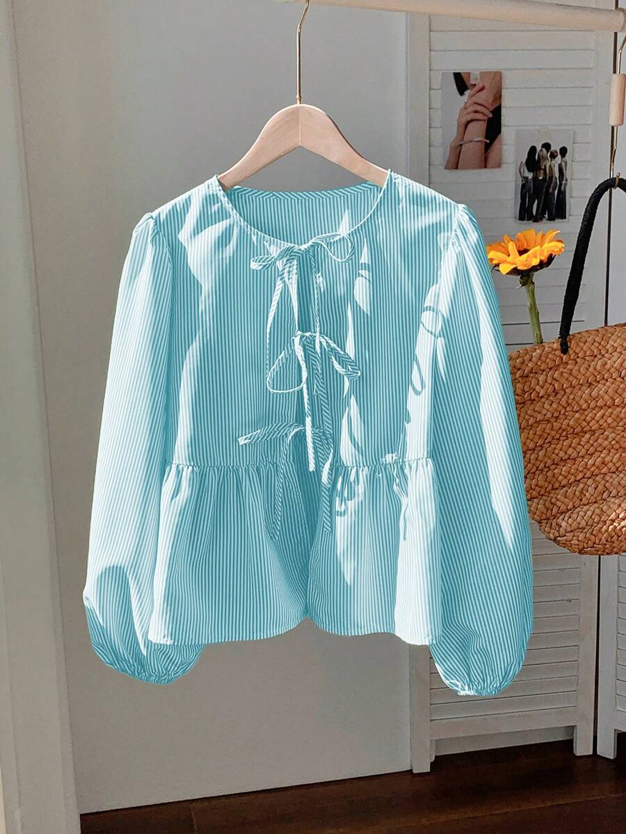 Comfortcana Top fruncido con tirantes de moño y rayas, color verde menta, para verano - verde menta - Ver 1