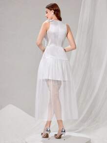 Poshira Vestido de noche de alta gama con decoración de lazo, diseño de vestido de fiesta con patchwork, vestido elegante y lujoso para dama aristocrática, vestidos de noche lujosos para mujer, vestido suave blanco de graduación