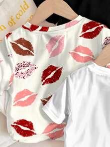 SHEIN Tween Girls Leopard Print, Bow, Heart, Lip Graphic Casual Homewear T-Shirts, Multi-Pack, Suitable For Summer - Multicolor - View 4