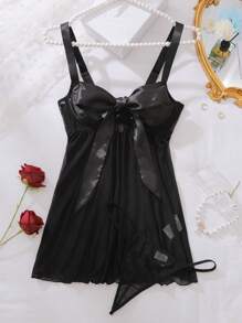 女士性感内衣套装（情人节主题） - 黑色 - 查看 3
