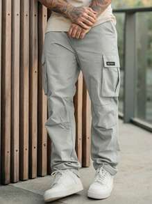 Manfinity Roughcore 男士多口袋休闲时尚直筒实用美式工装裤，秋季 - 淺灰色 - 查看 4