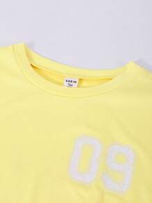 SHEIN Explorewe 2 件套青少年女孩休闲数字印花短袖上衣和喇叭裤套装 - 黃色 - 查看 5