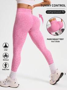 SHEIN Sports Women High Waist Leopard Print Seamless Workout Leggings - Pink - View 6