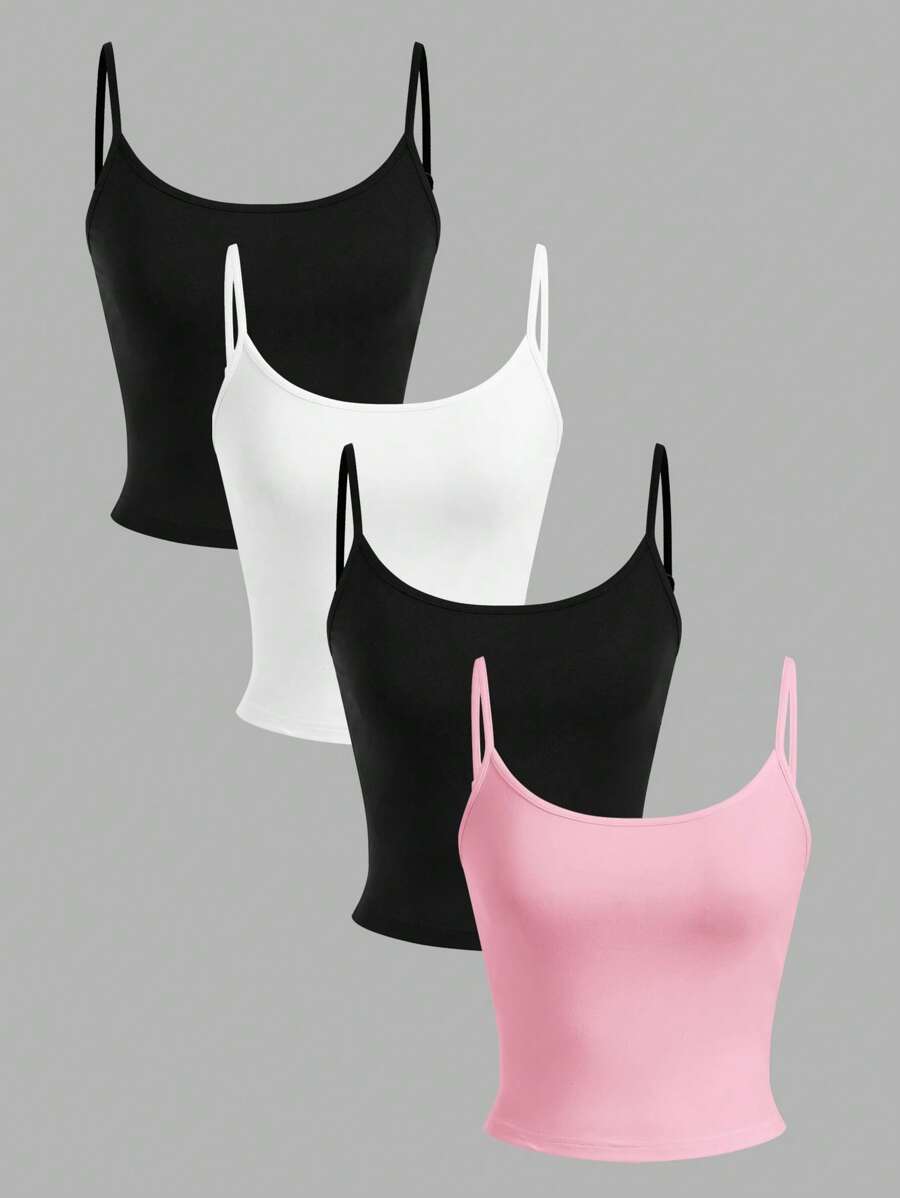 SHEIN EZwear 4 件套女士短款紧身休闲背心，适合夏季 - 彩色 - 查看 1