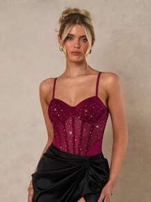 Glamine Women's Solid Color Fashion Bodysuit Suitable For Summer - Burgundy - View 3