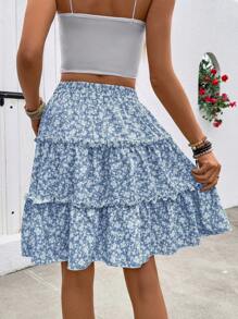 Breezaya Spring/Summer Ditsy Floral Frill Trim A-Line Skirt - Blue - View 2