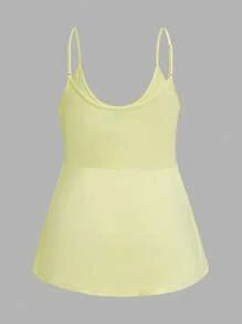SHEIN EZwear Plus Size Women Yellow & White Floral Embroidered Camisole Tank Top - Yellow - View 6