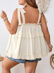 SHEIN CURVE+ Top de verano con volantes en el bajo para mujer de talla grande, vestimenta para vacaciones en la playa, campo o viajes - Albaricoque - Ver 3