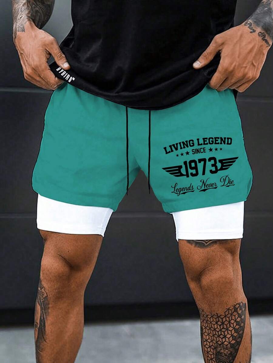 Gym Rark 男士字母印花抽绳腰部双层运动短裤 - 薄荷綠 - 查看 1