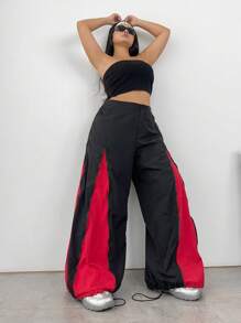 POPSWAY Plus Size Women Casual Street Chic Contrast Color Zipper Decor Drawstring Ankle Pants Fall Cloth For Women