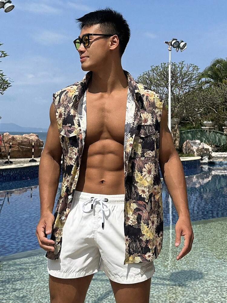 Summer Floral Plant All-Over Print Casual Beach Shirt For Men