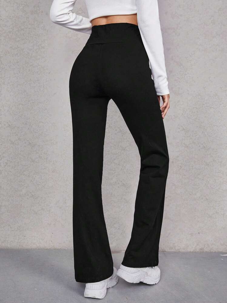 SHEIN EZwear Pantalones acampanados de cintura ancha - Negro - Añade 2