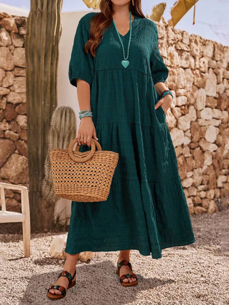 -Gifts-For-Mother Plus Size Women's Boho V-Neck Short Sleeve Green Vacation Dress With  Pockets, Gifts For Mother,Summer Holiday,Vacation Outfits Women,Simple And  Fashionable For Everyday Wear,Vacay Vibes,Springbreak,Casual Wear  SS,Bohemia,Summer Dresses For Women ...