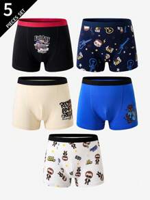 5pcs/Pack Boy's Colorful Hip Hop Style Boxer Briefs Tween Boy Boxers Back To School Fashion - Multicolor - View 3