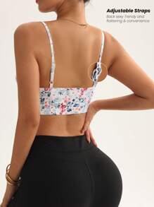 SHEIN Sport Studio Sujetador deportivo cómodo con estampado floral diminuto y tirantes desmontables