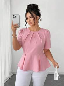 Elenzga Áo sơ mi dệt thanh lịch mùa hè cỡ lớn cho nữ - Hồng - Xem 8