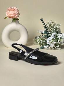 SHUZIA Women Fashion Daily Versatile Rhinestone Decor Sling Pumps - Black - View 6