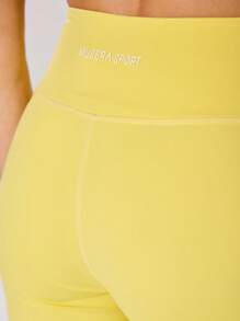 Musera Sport Crossover Waist Fitted Contour Activewear Leggings, Padel, Tennis, Pickleball Gym Fitness - Yellow - View 6