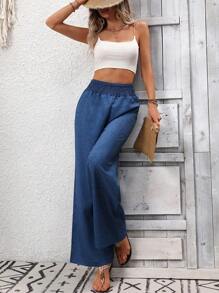 SHEIN PETITE Women's Short Length Solid Color Pants, Fashionable For Summer Fall Cloth For Women