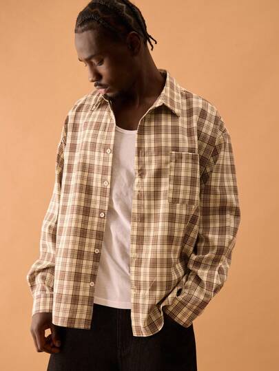 Musero Men Relaxed Tailored Checked Long Sleeve Shirt Spring Summer Vacation Holiday Smart Street-Style