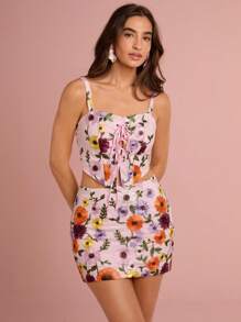 Enchnt Spring/Summer Romantic Women Embroidered Sling Lace Up Vest And Skirt Two Pieces Outfits For Daily Wear,Sweet&Elegant For Holiday Party&Sweet Date Night&Daily Commuting&Vacation&Afternoon Tea&Garden Parties,Summer Outfits For Women - Orange - View 5