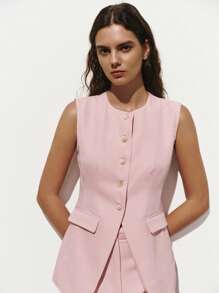 Chiquease Traje informal casual de un solo color sin mangas para uso diario en la ciudad - Rosa Pálido - Ver 6