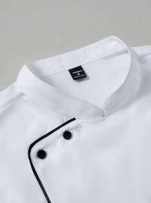 Manfinity Homme Men's Stand Collar Short Sleeve Single-Breasted Chef Shirt For Summer Chef Jacket Men Mens Work Shirts Shirts For Men, Chef Uniform, Chef Coat, Chef Shirts