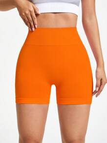 Core Rhythm Seamless Solid Color Sports Shorts, Fashionable For Summer Workout Short